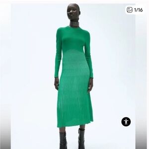 Zara Gren Long Sleeve Pleated Dress